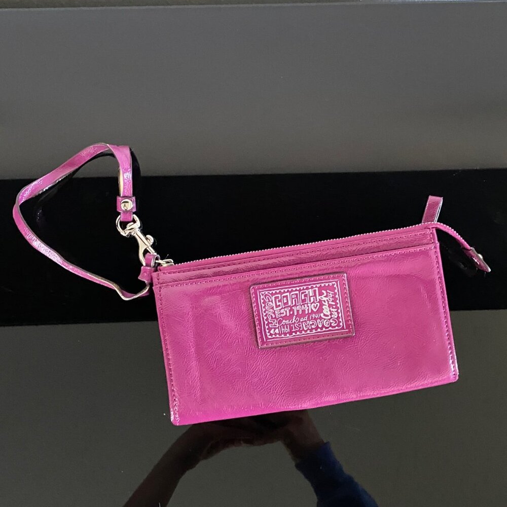 Coach Magenta Pink/Purple Leather Wristlet Wallet
